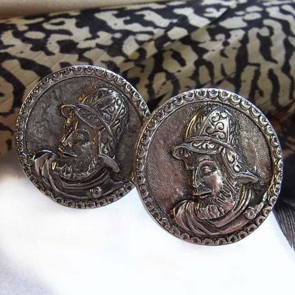 1940s Anson Signed Seafarer Fishermen Pewter Vintage Cufflinks 15862